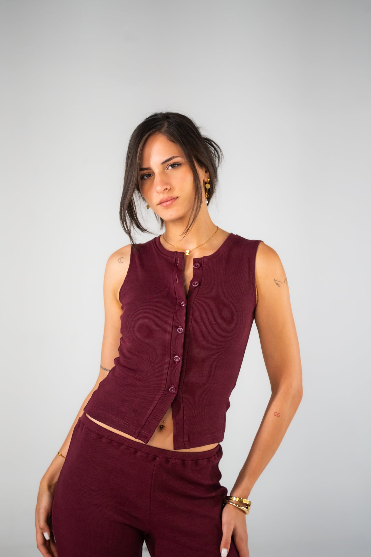 Ribbed Top in Burgundy